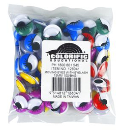 Joggle Eyes 15mm Pk 100 Asst Colour Eyelashes (Pack of 100, Eyeshadow &amp; Eyelashes) 9314812126041