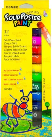 Poster Paint Crayon Sticks Pk 12 Asst Cols Osmer Washable 9313023121210
