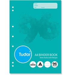 Binder Book A4 96 Page Tudor 8mm Feint Rule Stapled [B896] 9310029228332