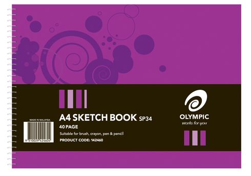 Sketch Book A4 40 Page Olympic 110gsm Cartridge Paper Spiral Side Bound Landscape 210mmx297mm [SP34] 9310029424604