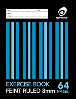 Exercise Book 9x7 64 Page Olympic Stripe 8mm Feint Rule Stapled 225mmx175mm [E2864] 9310353004947