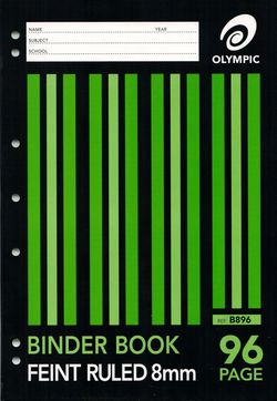 Binder Book A4 96 Page Olympic Stripe 8mm Feint Rule Stapled [B896] 9310353033954