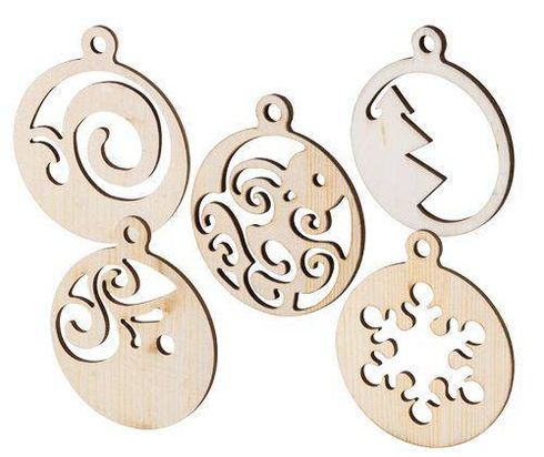 WOODEN XMAS BAUBLES ASST 20'S
