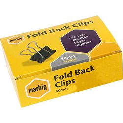 Foldback Clips 50mm Pk 12 Marbig 9312311870502