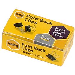 Clip, Foldback, 15Mm, Packet Of 12, Marbig  9312311870755