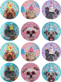 Happy Birthday (Pets) - Foil Photo Merit Stickers (Pack of 48)