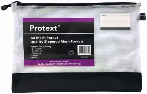 Mesh Pouch A41 Zip Protext Asst Col Zip 380x270mm with Identifier Panel & Reinforced Black Nylon Strip