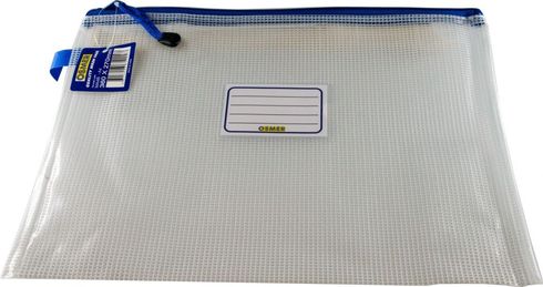 Mesh Pouch 1 Zip A4 360X270mm Osmer Clear Mesh PVC With Name Panel 9313023352027
