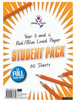 Paper – A4 Yr 3/4 FULL Page Ruled STUDENT Pk 50