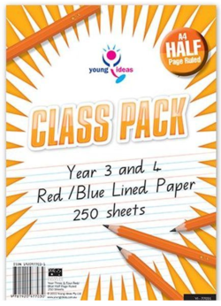 Paper – A4 Yr 3/4 HALF Page Ruled CLASS Pk 250