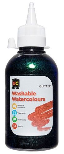 Washable Glitter Watercolour 250ml Black 9314289028398