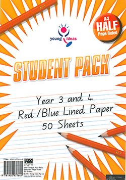 Paper – A4 Yr 3/4 HALF Page Ruled STUDENT Pk 50 YI77641