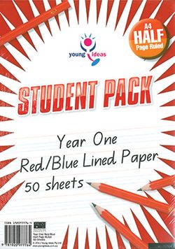 Paper – A4 Yr 1 HALF Page Ruled STUDENT Pk 50 9781920977764
