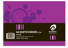 Sketch Book A4 40 Page Olympic 110gsm Cartridge Paper Spiral Side Bound Landscape 210mmx297mm [SP34] 9310029424604