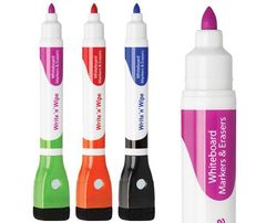 WRITE 'N' WIPE WHITEBOARD MARKERS 3'S (6 COLOURS)