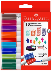 Whiteboard Marker Bullet Set of 10 Faber Connector 3.0mm (Black, Dk & Lt Blue, Dk & Lt Green, Orange, Magenta, Purple, Brown)