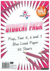Paper – A4 Yr P 5 6 7 HALF Page Ruled STUDENT Pk 50